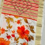 Mangalgiri dola silk saree with digital print & contrast blouse