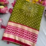 Georgette saree with bandhini & foil print with piping border