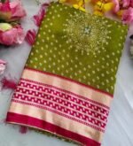 Georgette saree with bandhini & foil print with piping border