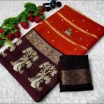 Dola silk saree with kalamkari border & contrast blouse