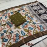Raw silk fabric (2.5 meters) with chendhuri silk kalamkari duppata - Image 6