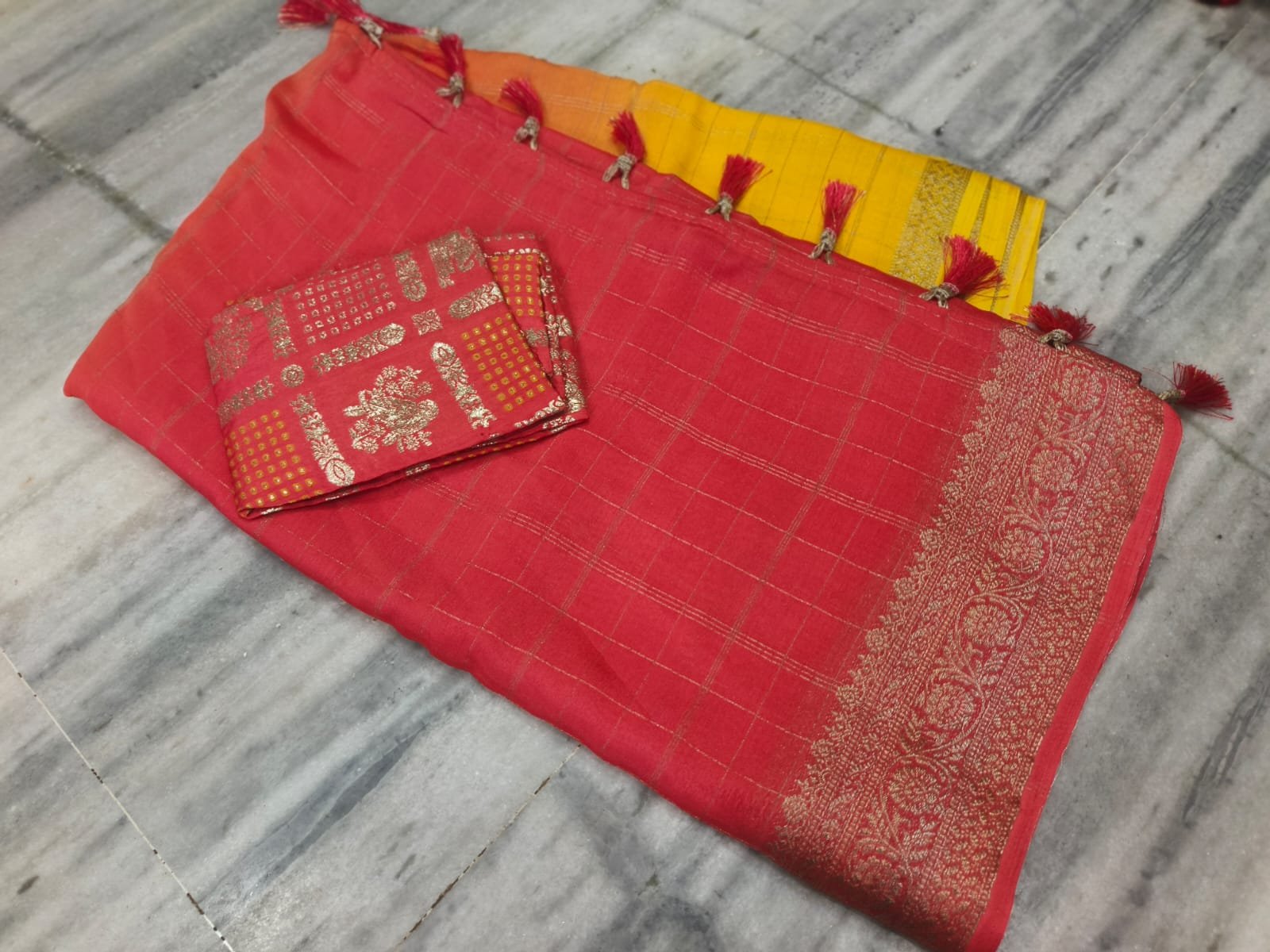 Beautiful 3D style chinon silk saree with viscose blouse
