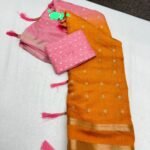 Beautiful 2D style chinon silk saree with viscose blouse
