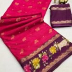 Mangalgiri saree with pichwai print & contrast blouse