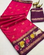 Mangalgiri saree with pichwai print & contrast blouse