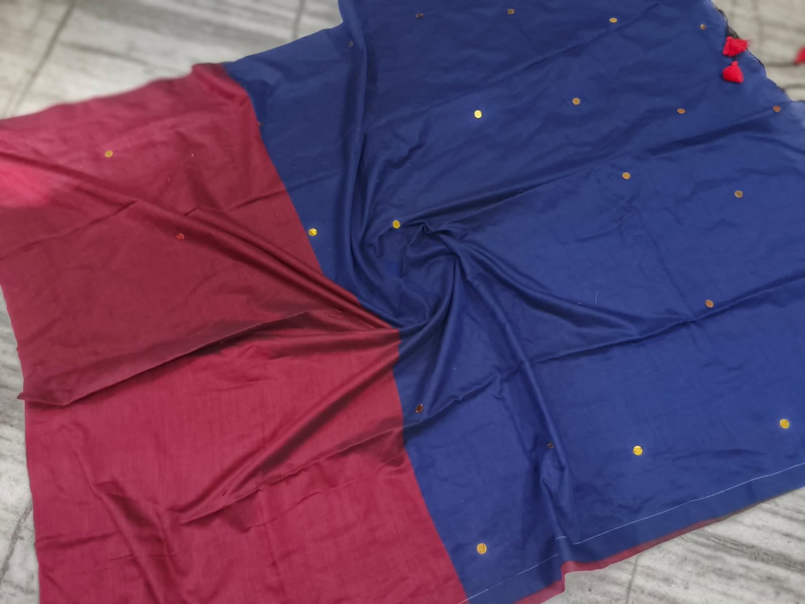 Kadhi cotton saree with gold paper mirror sequence work